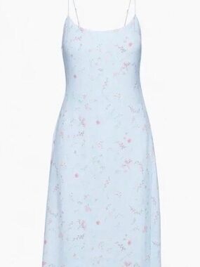 Aritzia Wilfred Affogato Pale Blue Floral Midi Slip Dress with Pink Floral Print